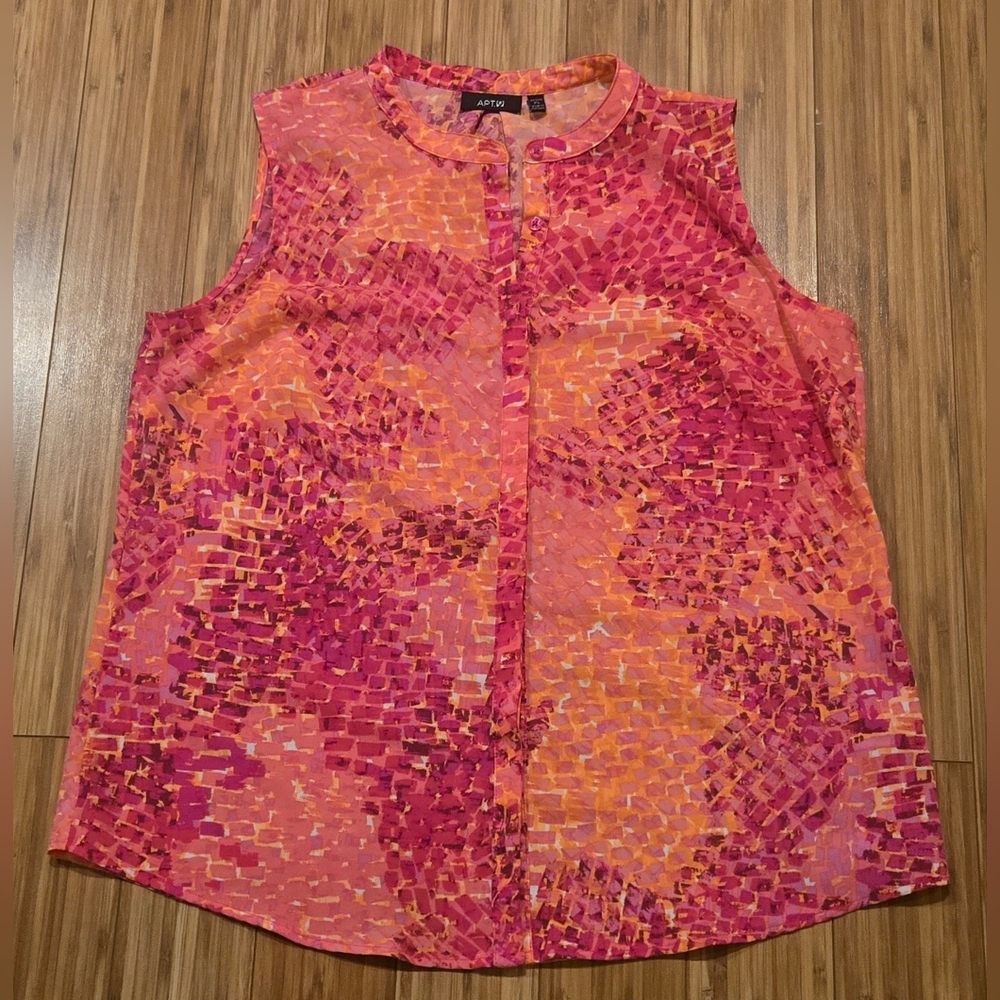 Apt. 9 Pink & Orange Mosaic Print Sleeveless Blouse
